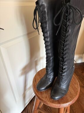 Sam Edelman Black Lace-Up Over-the-Knee Boots